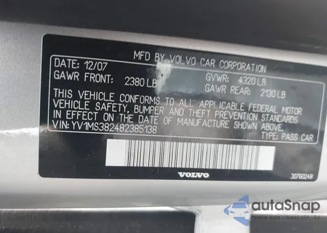 2008 Volvo S40 2.4I from USA, damaged, VIN YV1MS382482385138